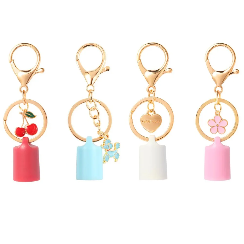 Paquete de 4 soportes de brillo de labios de silicona con llavero, estuche de brillo de labios Flexible, funda colorida portátil para fríos de verano/LANGIGE