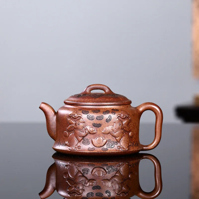 Wholesale Handmade High-End Tea Set Made Of Jadeite With Auspicious Rabbit Motif Crafted By Gaogong Longyao Using Traditional W