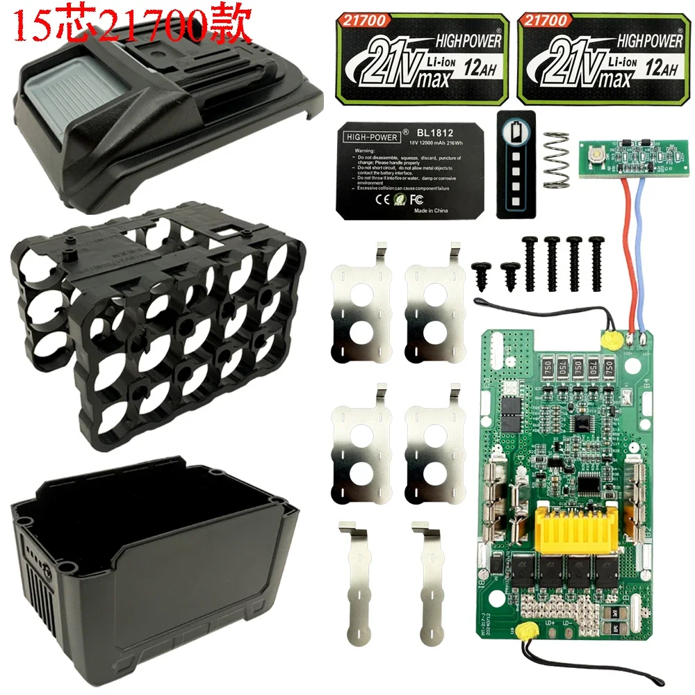 BL1830 15X21700 Li-ion Battery Case with BMS Balanced PCBA Charging Circuit Board For Makita 18V Li-ion Battery Box Housing