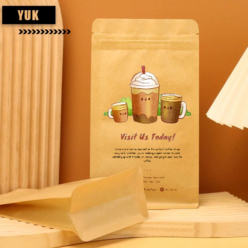 Powder Coffee Airtight Brown Kraft Paper Standing Moisture Proof Tea Bag High Quality Food Grade Custom Printing Zip Lock Packag