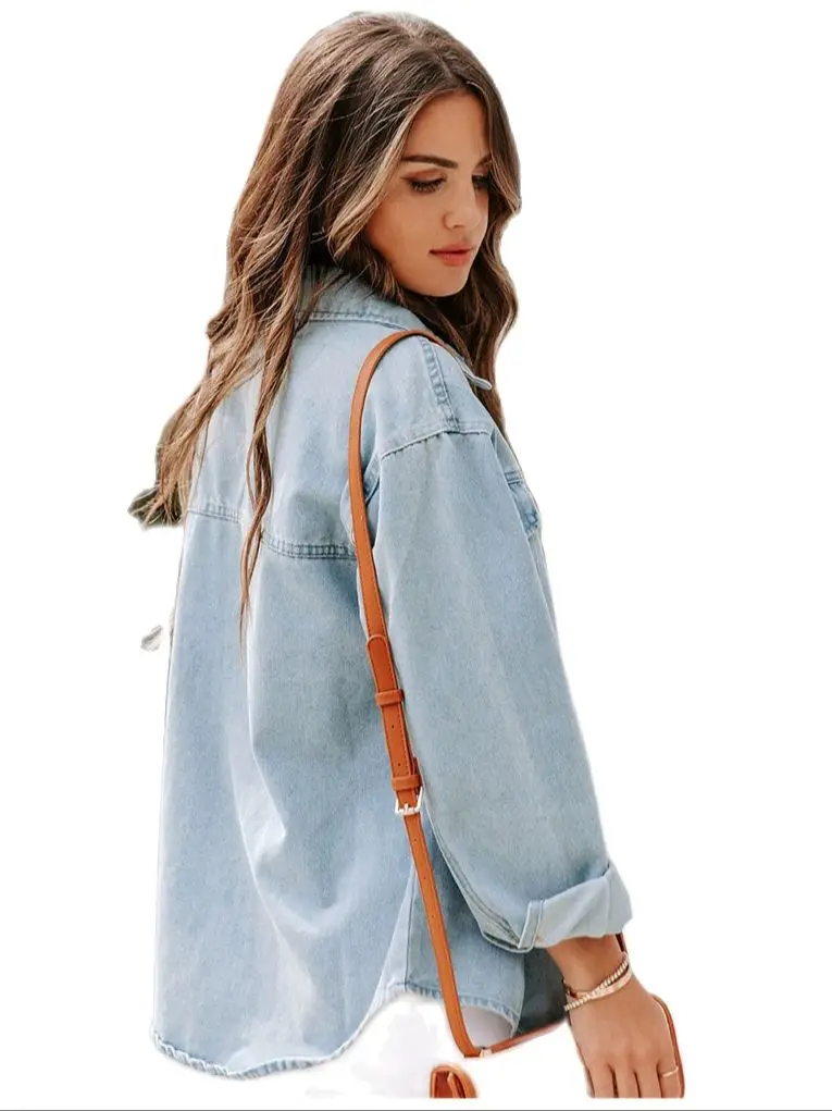 2022 Fall New Woman Long Sleeve Denim Shirt Fashion Slim Mid Length Jeans Coat Casual Female Clothing S-XL Drop Shipping