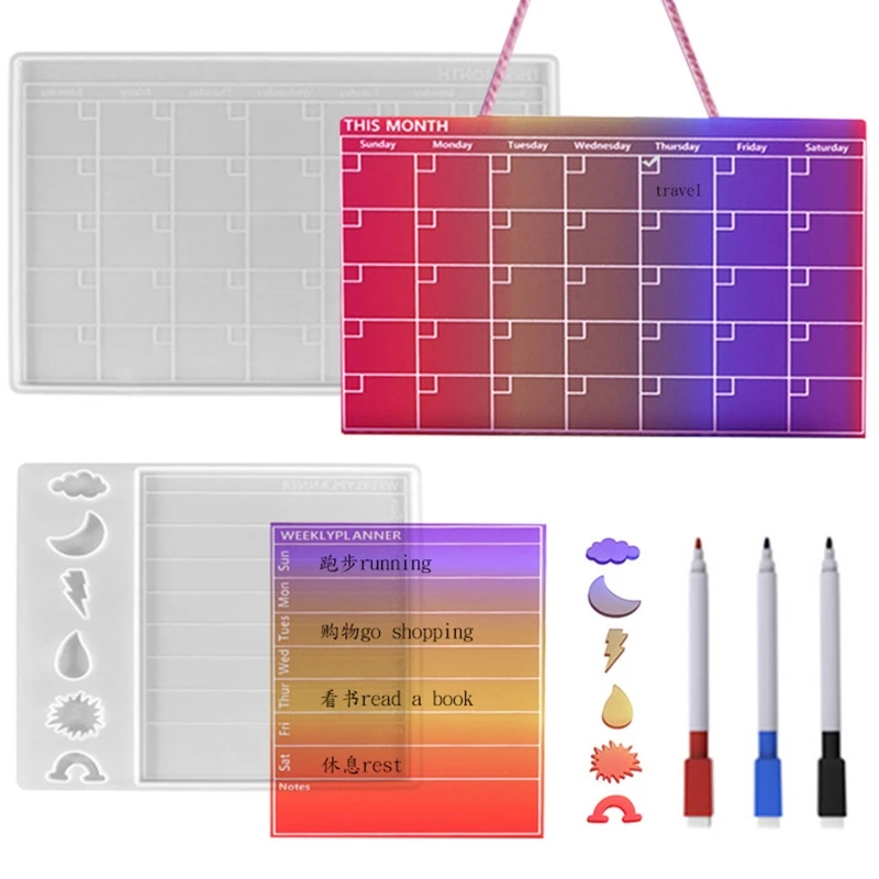 Piękny wzór pogody kalendarz żywica silikonowa żywica epoksydowa miesięczny codzienny notatnik z farbami markery na biurko lodówka ścienna