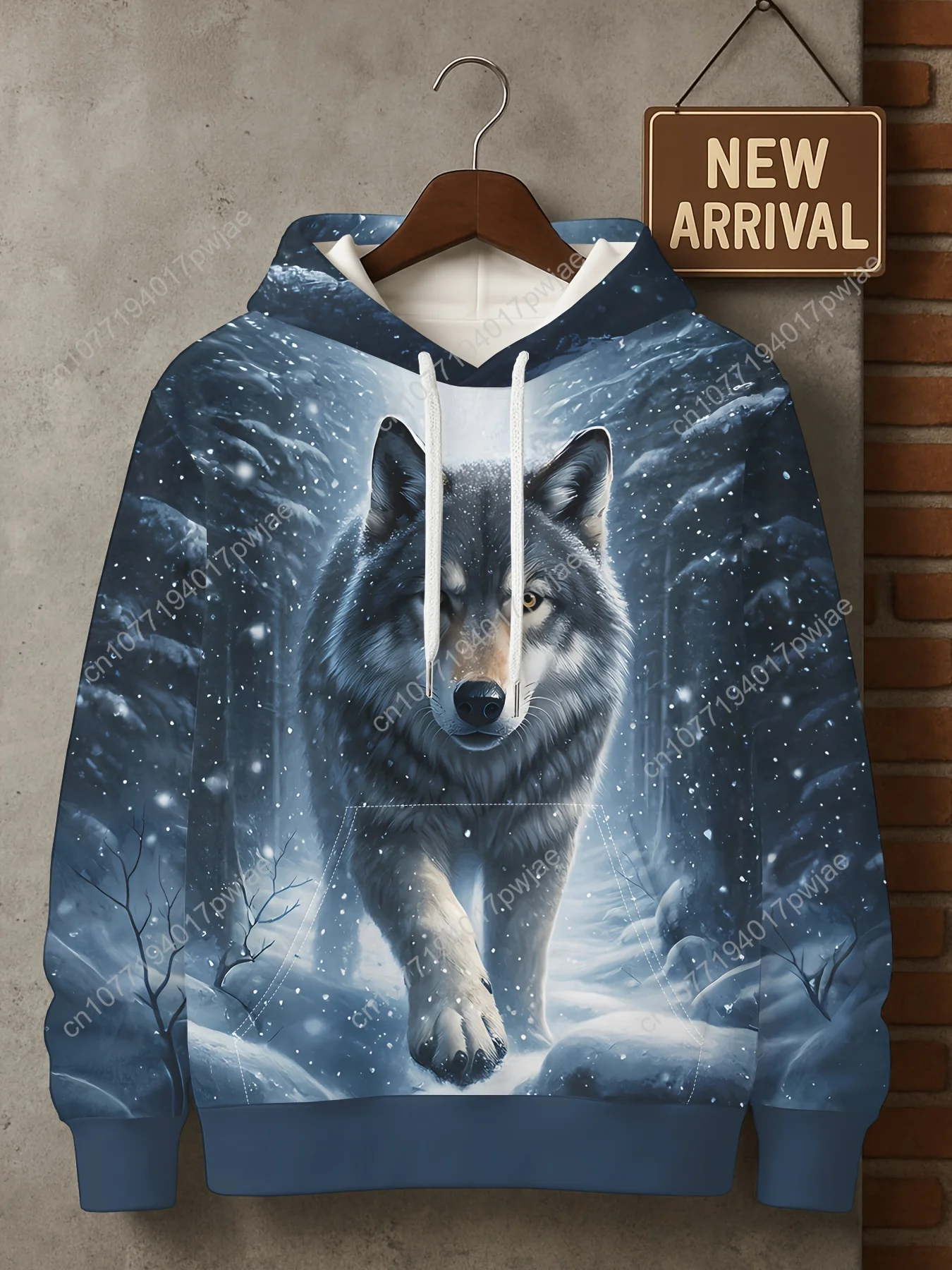 Felpa con cappuccio resistente da uomo - Pullover grafico All-Over HD Wolf con foresta nevosa, abbigliamento invernale streetwear per la stagione fredda, Mach