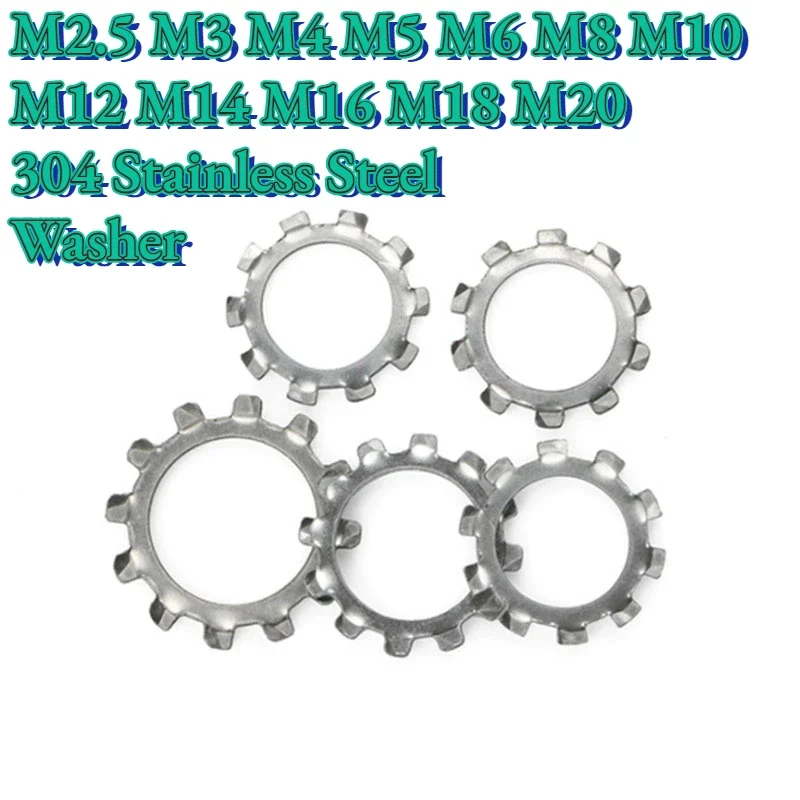 20/40/100/200/400pcs 304 Stainless Steel Lock Washer External Tooth Anti-loosening Gasket Multi-tooth Self-locking M2.5-M20