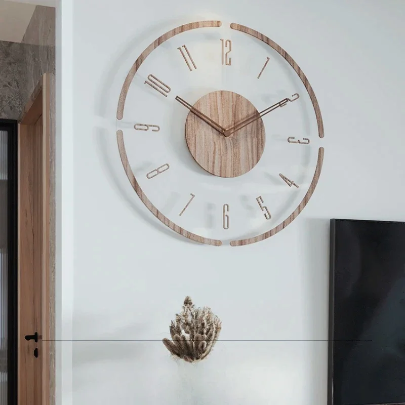 

New Solid Wood Creative Wall Clock, Silent Nordic Simple Quartz Clock, Fashionable Large Wall Watch for Living Room Decor