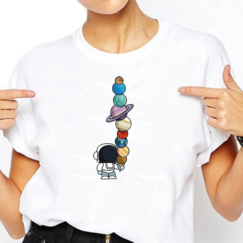 하라주쿠 반팔 티셔츠, 루즈 티셔츠, 데일리 상의, 귀여운 새로운 브랜드, 플러스 사이즈 우주 비행사 티셔츠