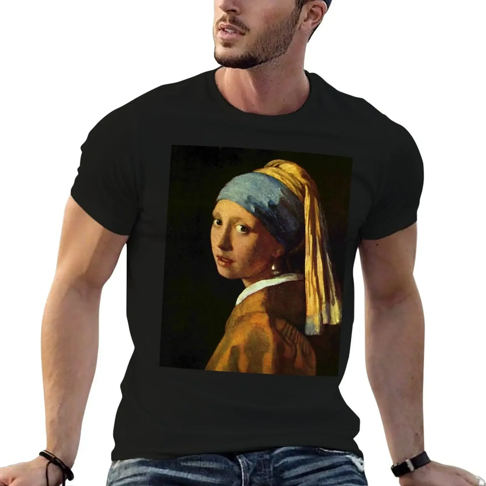 Girl with a Pearl Earring T-Shirt oversized graphic tee street wear anime figures plain mens clothes