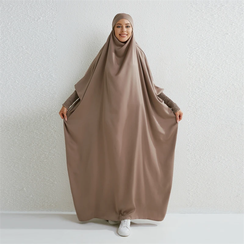 Muslim Abaya One-piece Prayer Dress Hooded Smocking Sleeve Women Jilbab Islamic Clothing Dubai Saudi Robe Turkish Modesty