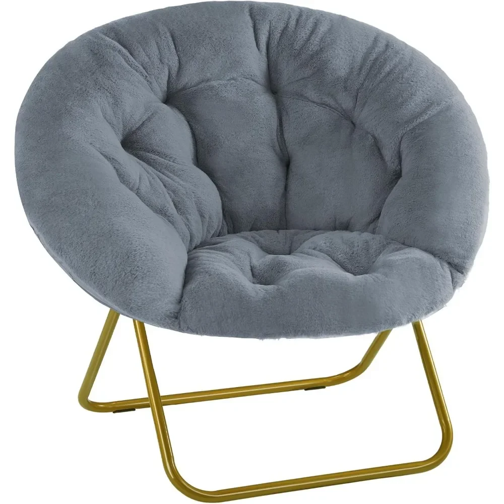 

Cozy Saucer Chairs Faux Fur Living Room Reading Lounge Furniture Folding Comfy with Soft Thick Padded Seat Metal Frame