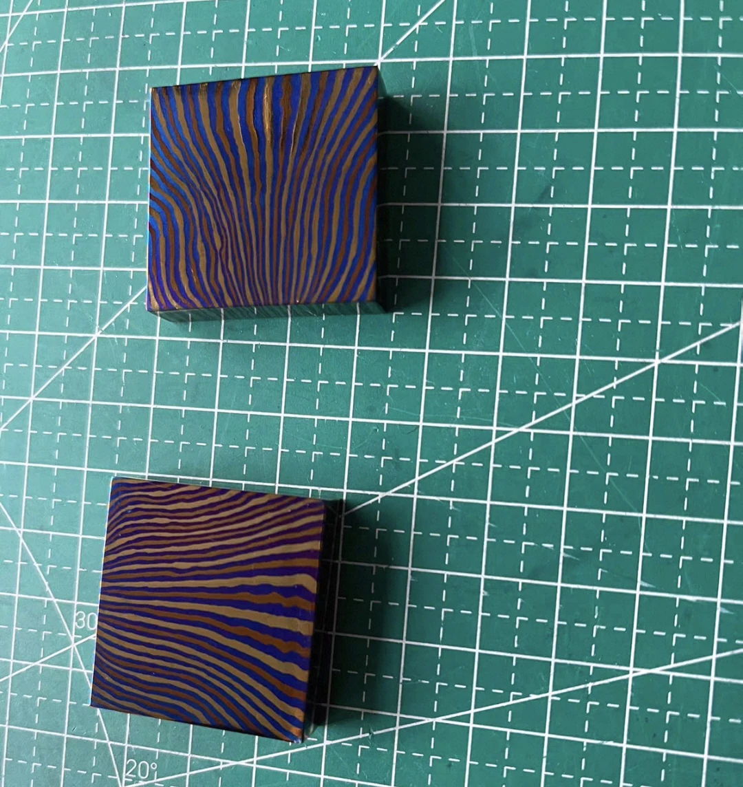 1 Piece Titanium Damascus Square Block,EDC TiMascus Cube, MoKuTi Gadget