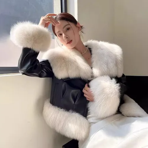 피부와 털이 결합된 코트 2024년 가을 피부와 털이 결합된 코트 가죽 코트 가죽과 털이 결합된 코트 털과 가죽이 결합된 코트 코트 