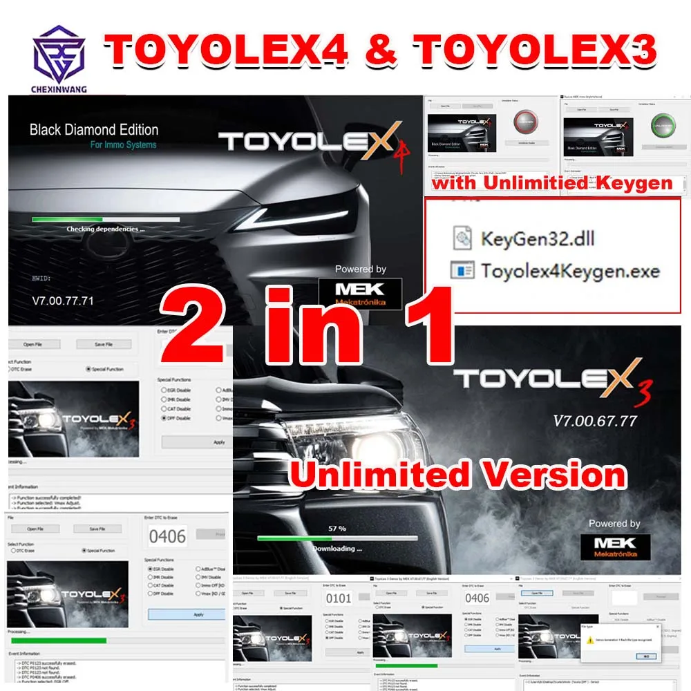 

2 in 1 Toyolex4 & Toyolex3 Unlimited Keygen for Toyota for Lexus Denso IMMO DTC Disable SUPPORT GENERATION 1 2 3 for Kess Ktag