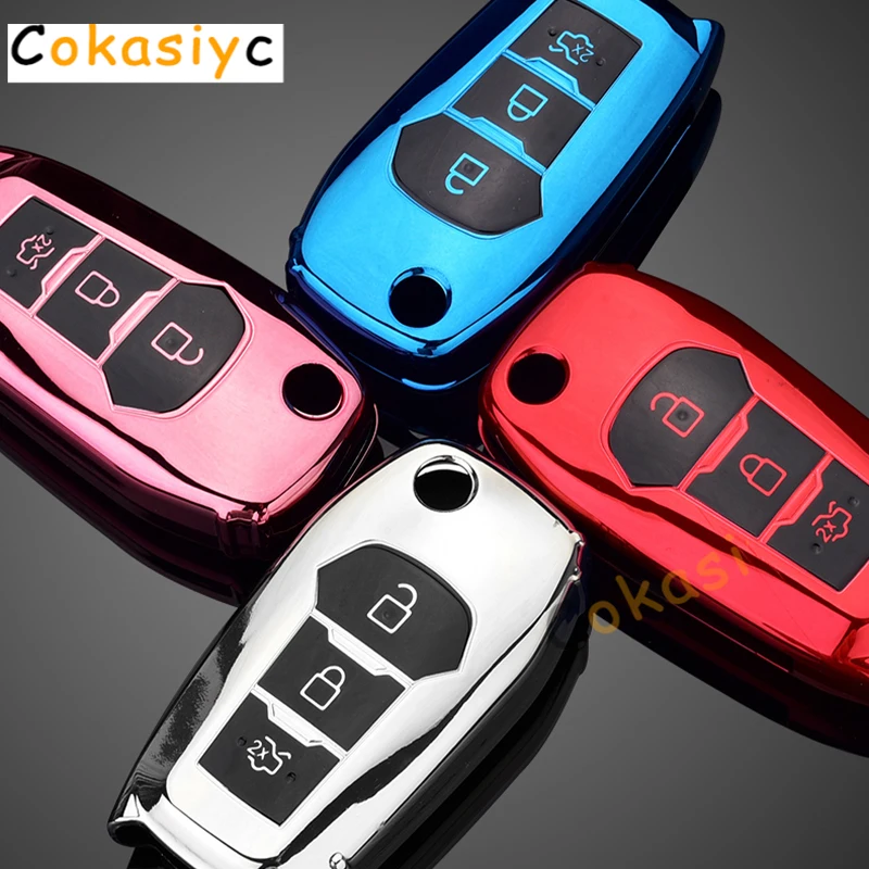 Soft TPU Car Remote Key Case Cover For Ford Fusion Fiesta Escort Mondeo Everest Ranger Explorer Mustang Key Protect Holder Shell