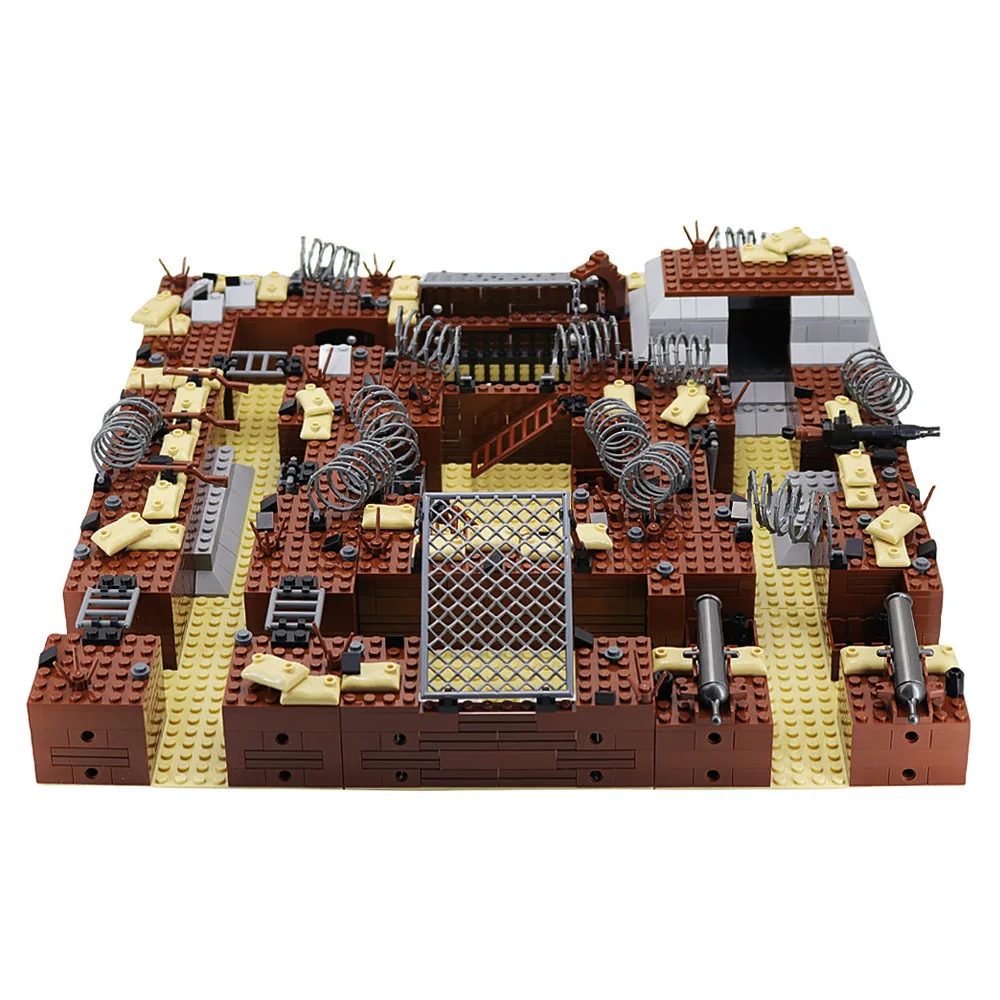 Small particle assembled building blocks, trenches, fortresses, bunkers, military battlefields, MOC scene ornaments