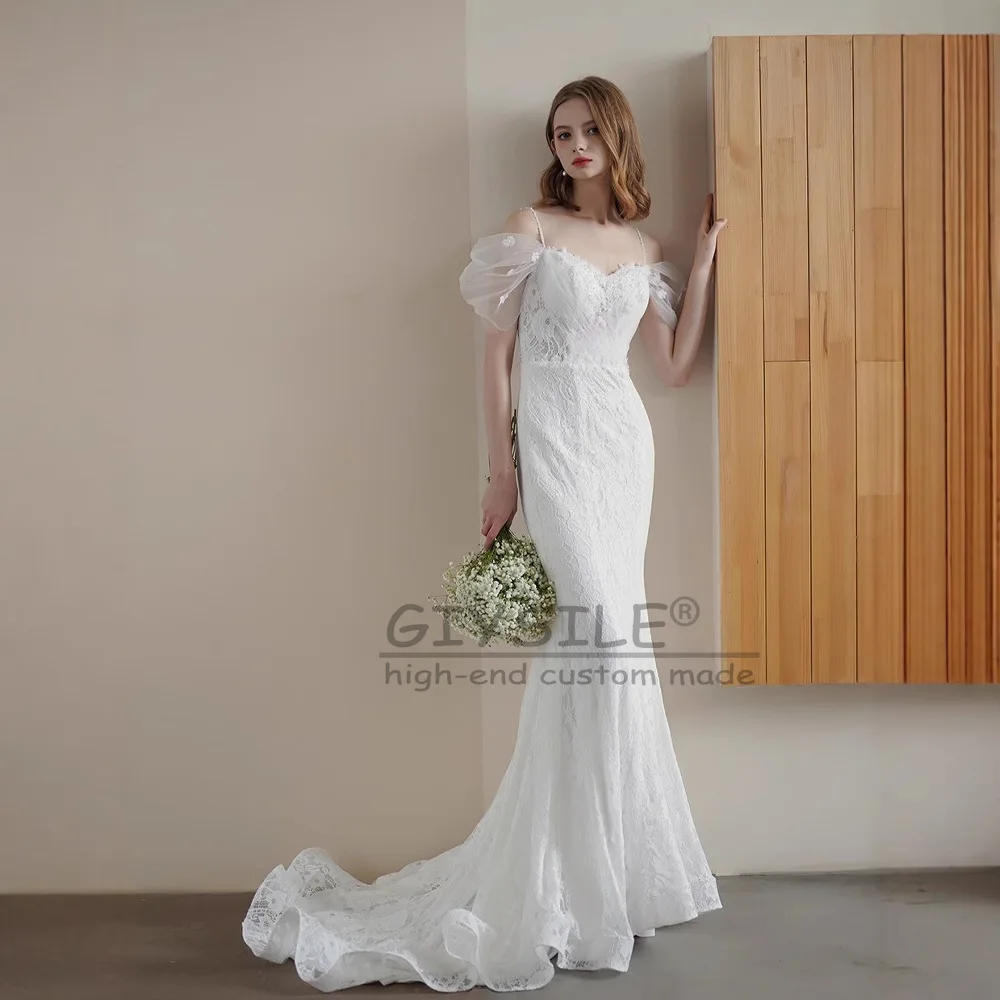 

GIYSILE Customized French Strapless Light Wedding Dresses Lace Slimming Small Mermaid Tail White Two-piece Evening Gown vestidos