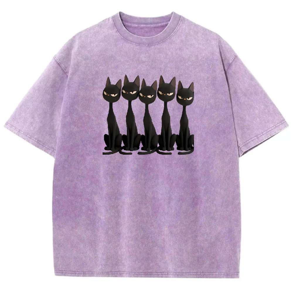 

Feline Squad Print Oversized T Shirt Unisex Casual Vintage Graphic Tee for Cat Lovers Summer Streetwear Harajuku Y2K Relaxed
