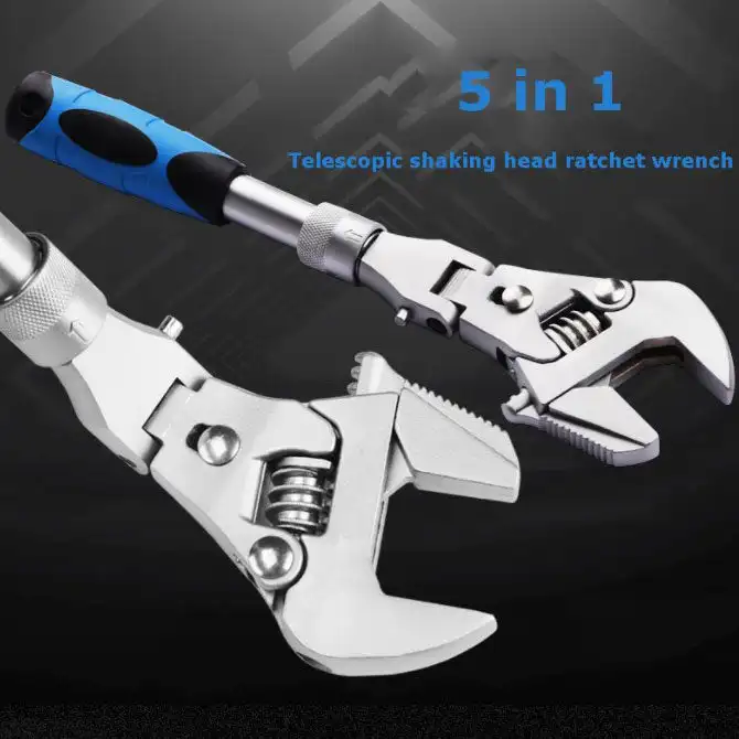 

Multifunction 5 In 1 Torque Wrench 10 Inch Adjustable Ratchet Wrench 180 Degree Folding Spanner Mini Spanners Home Repair Tools