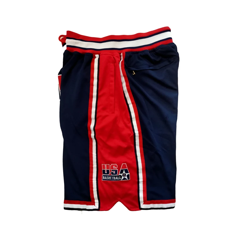 Basketball Shorts Usa 1992 Zipper Four Pockets Sewing Embroidery Outdoor Sport Shorts Beach Pants High-quality White Blue 2023