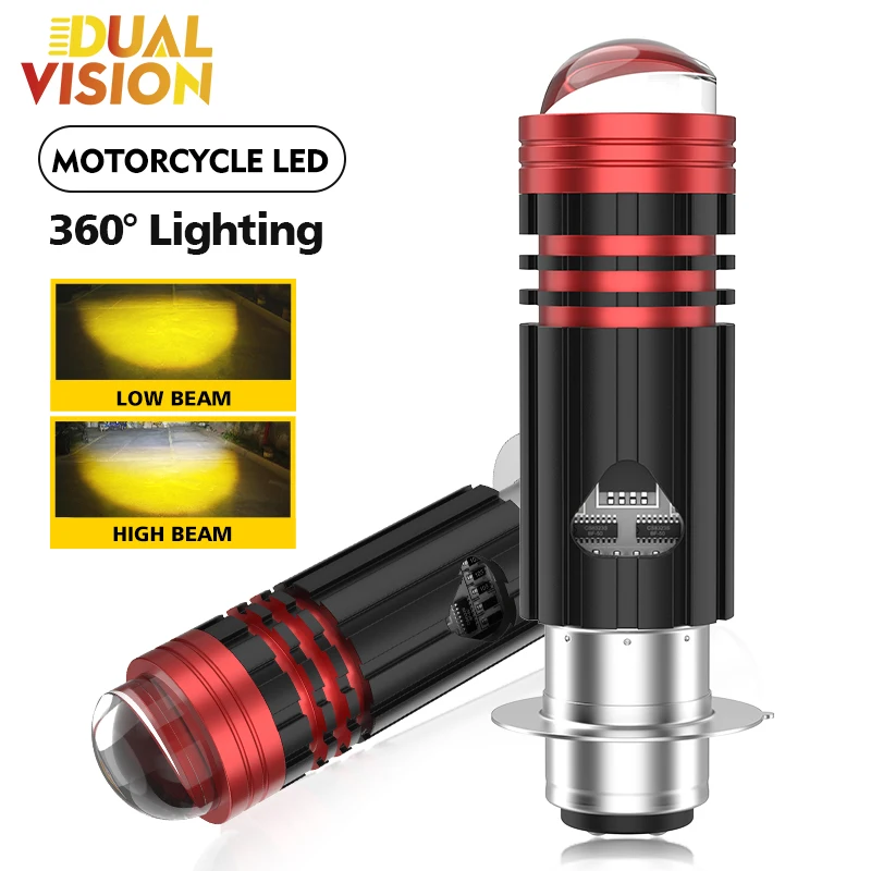 1PC P15D Moto Accessories 12V LED Motorcycle Light Dual Color 3000K/6000K Headlight Bulbs P15D Auxiliary Spotlight Lamps