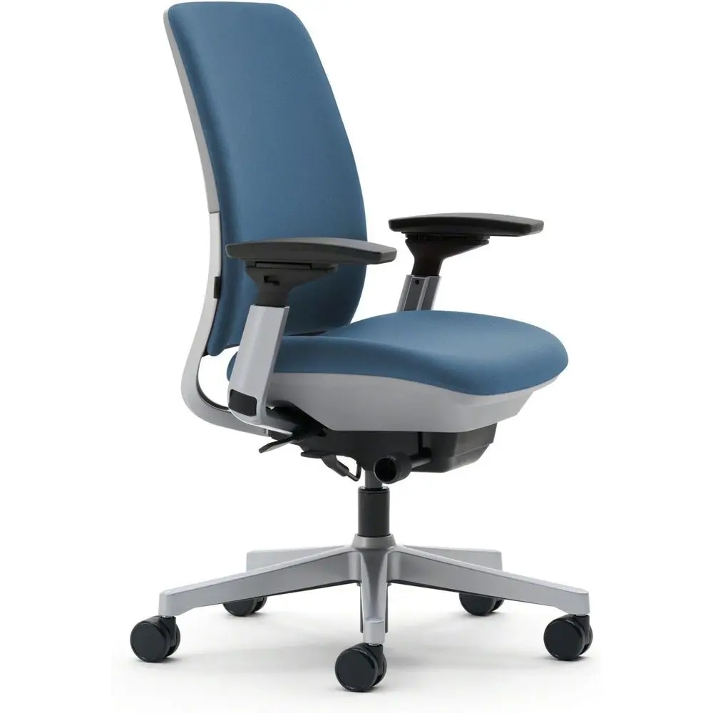 

Ergonomic Sky Blue Fabric Work Chair with Platinum Base