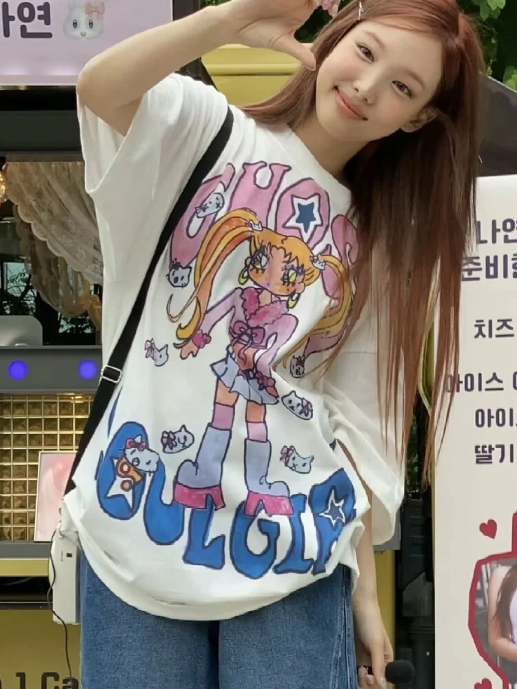 

Lin Nalian Jiang Shiqi same style~ ngc Korean designer 24 summer niceghostclub graffiti wide T-shirt Neck T-shirt 25ss Men Women