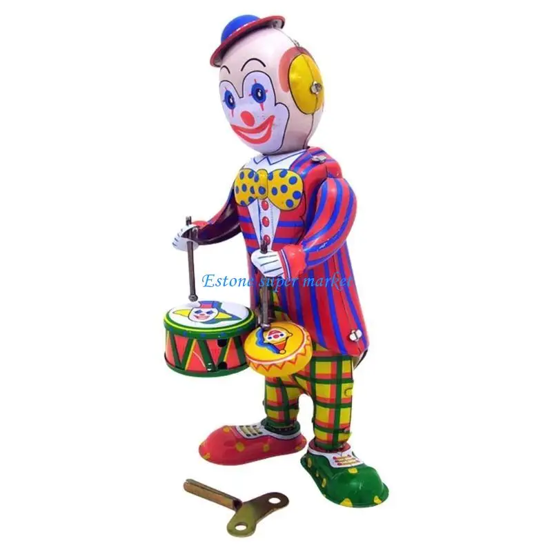 090B Palhaço clássico lata toca estátua brinquedo bateria para colecionador nostálgico