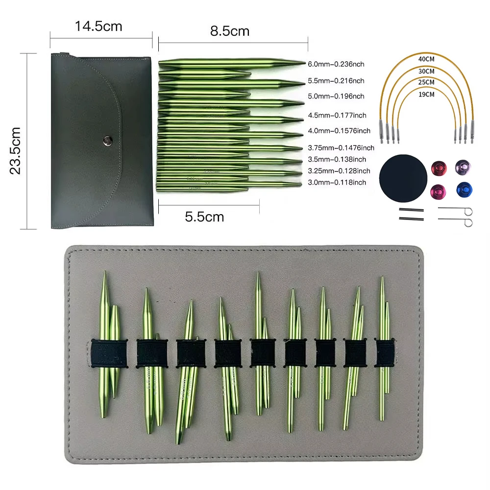 

Set of 9 Pairs Circular Knitting Needle Short Interchangeable Removable Aluminum Oxide 3.0-6.0mm Sweater Sleeve Needles Tool