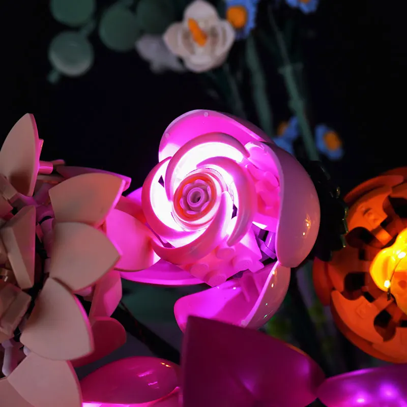 Kit de luz led para lego 10342, buquê de flores rosa bonito, ideia de lâmpada, presente diy (não inclui blocos de construção, kits de tijolos, modelo)