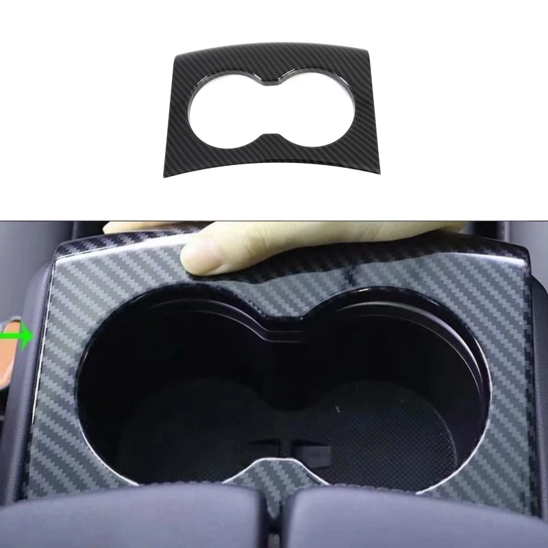 For Tesla Model X S 2012-2020 Real Carbon Fiber Car Cup Holder Panel Trim Cover Decoration Sticker Auto Interio Accessories