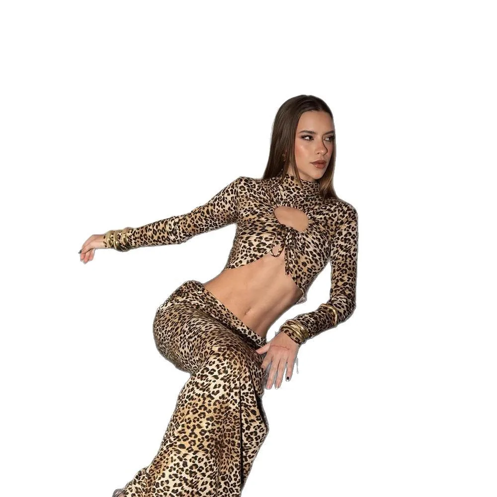 Vêtements pour femmes, mode européenne et américaine, nouveau tempérament, haut à boutons creux, robe mi-longue, imprimé léopard, costume Sexy pour bébé