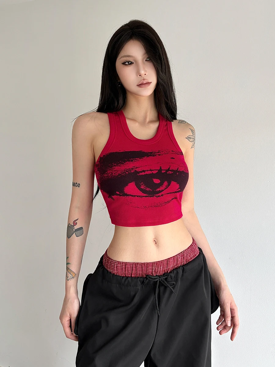 

WEIRD PUSS Jennie Eye Print Svel жилет женские свободные повседневные брюки комплект пикантный летний модный костюм из двух предметов для взрослых