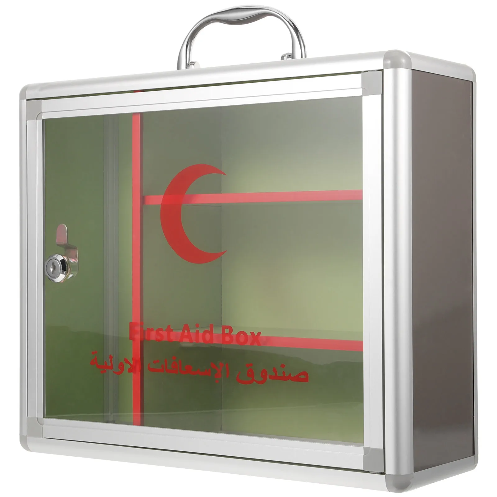 صندوق قفل الأدوية ذو سعة كبيرة مثبت على الحائط من الألومنيوم والأكريليك لتخزين الإسعافات الأولية للاستخدام المنزلي ومنظم الأدوية #3