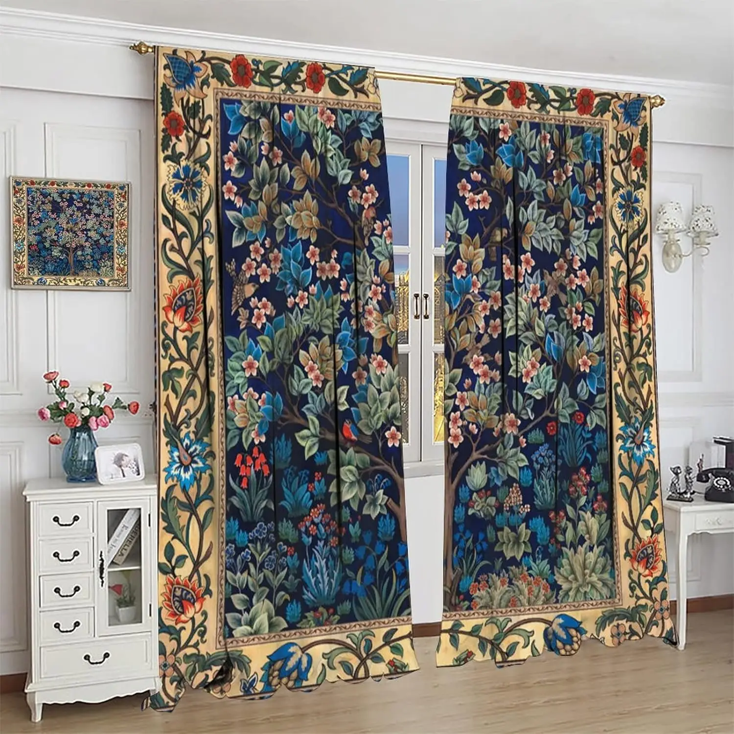 Boho Curtains William Morris Art Retro Design Pattern Printed Curtains Bedroom Living Room Kitchen Decoration Blackout Curtains