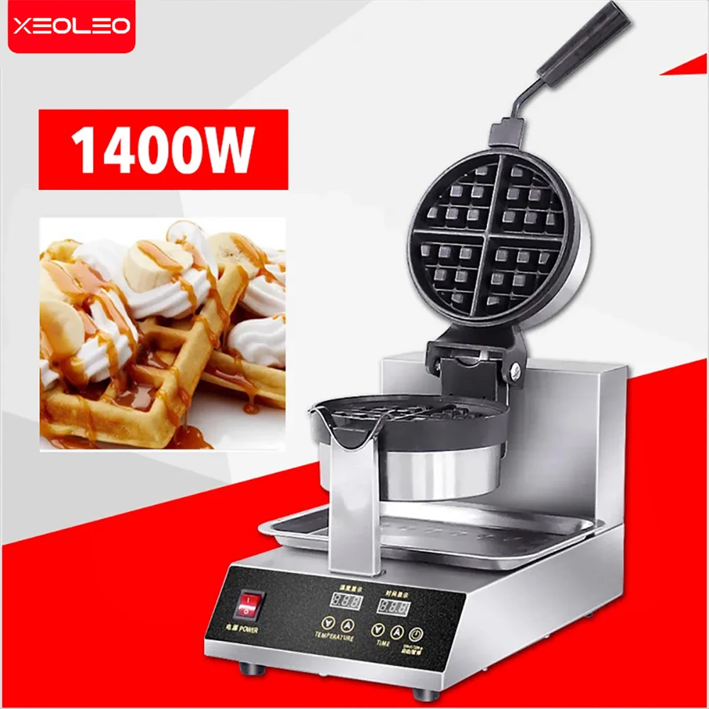 XEOLEO Electric Waffle Maker Egg Cake Machine Non-stick Waffle Machine Commercial Rotatable Round Head Baking Machine With Timer