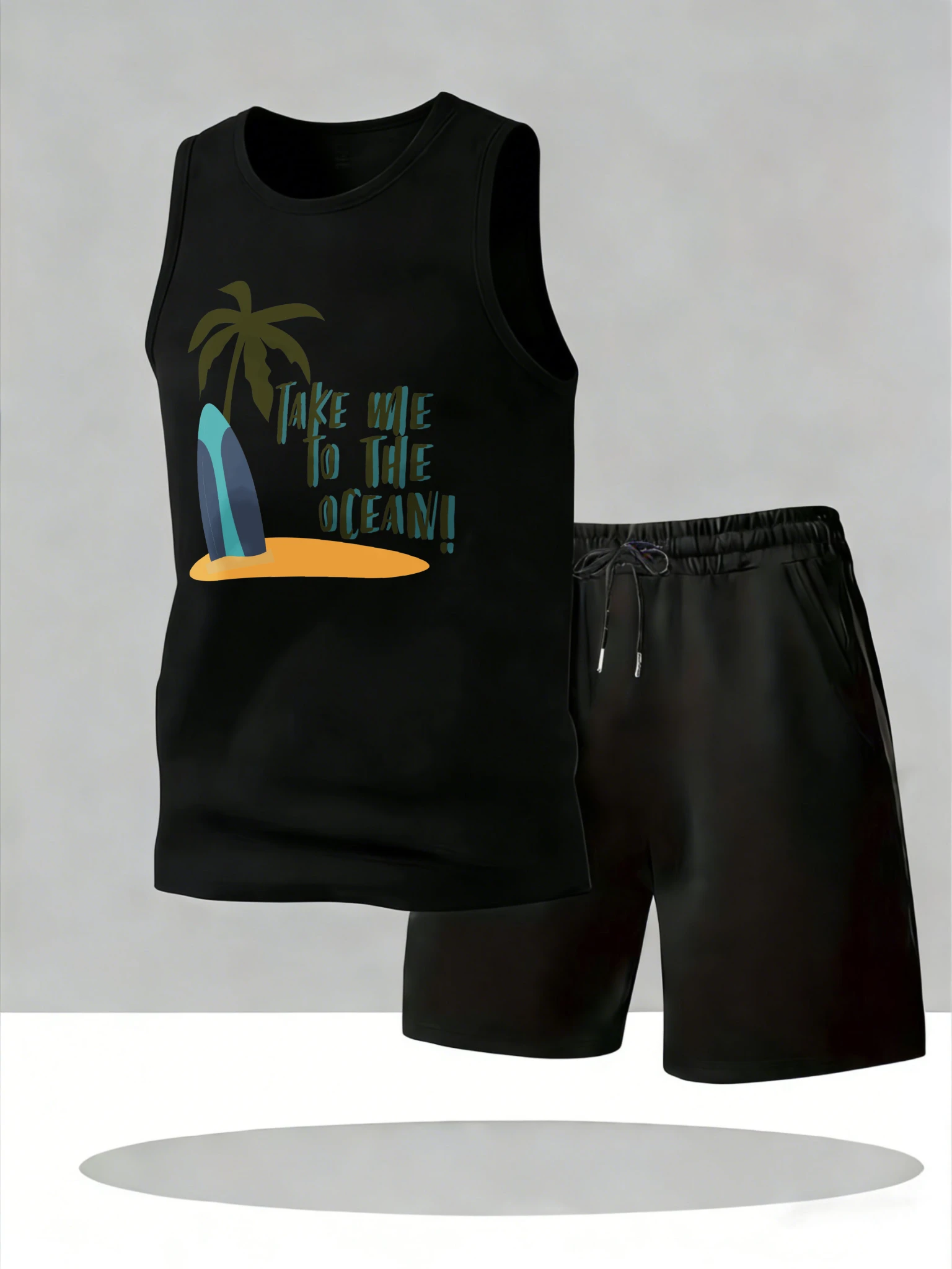 

Men's Tank Top Sets 2026 Summer Quick drying running sports men's sports suit drip clothing Breathable beach crewneck oversize