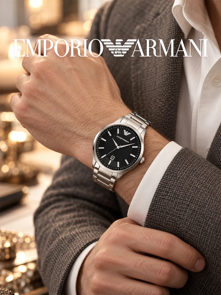 Emporio Armani AR11181 Men's Quartz Watch Silver Stainless Steel Bracelet Black Dial Stick Index Date Business Casual Wristwatch