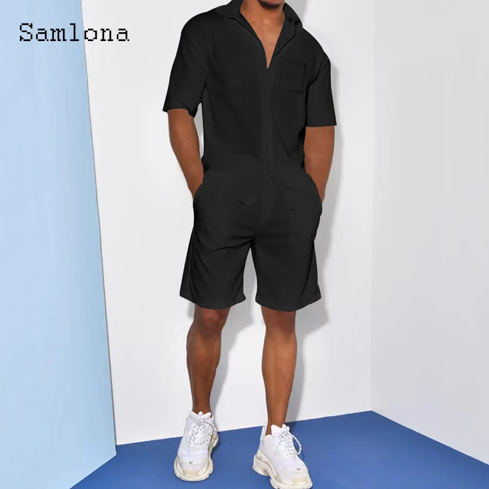 Plus Size 3xl Mens Casual Linen Two Piece Sets 2024 Single Breasted Tops Blouse and White Shorts Suit Male Beach Tracksuits Set