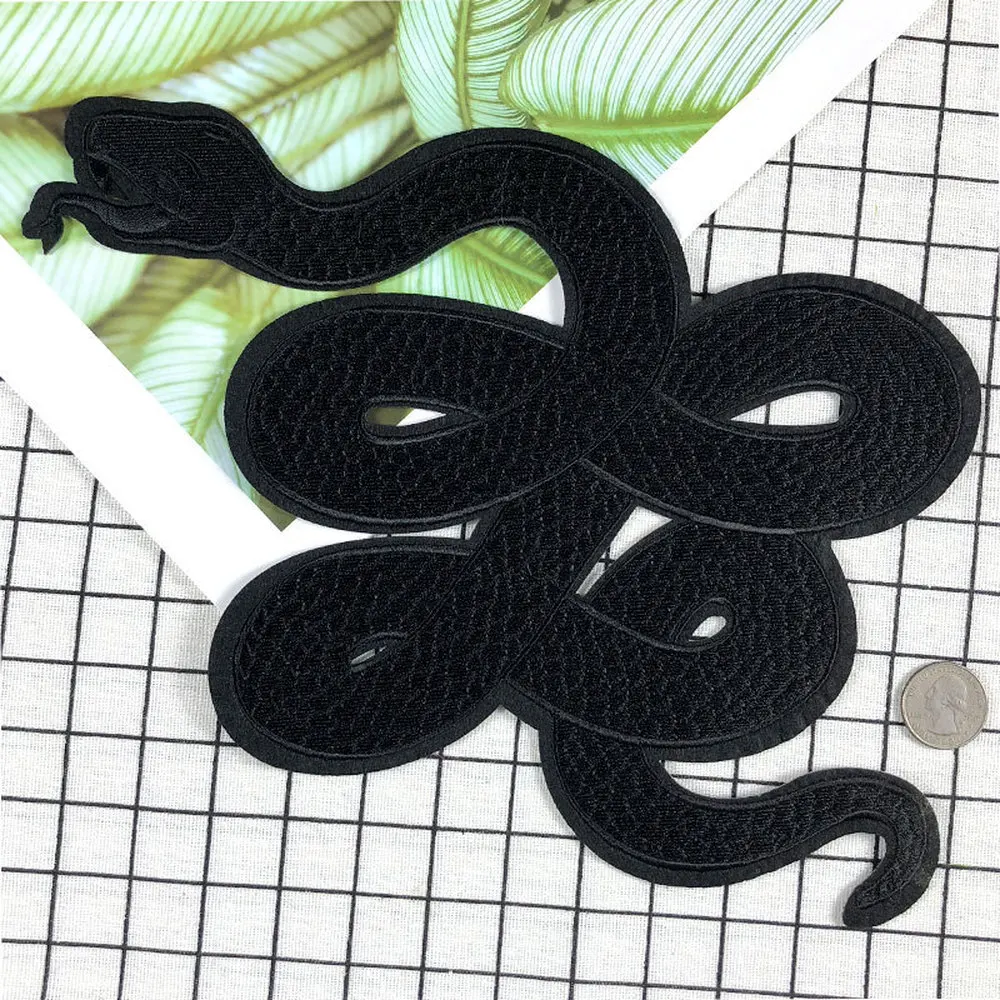 Large Black Python Mamba Snake Embroidered Applique Iron on Patch T-shirt Jacket Apparel Sewing Crafts Spoof Fun Halloween Decor