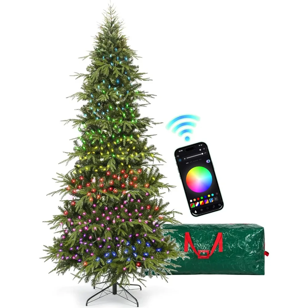 

9 ft Prelit Pencil Christmas Tree with 600 LED Lights, App Control, Aspen Artificial Christmas Tree, Multi-Color RGBW