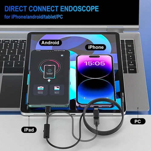 Imagen 2 del producto Drenaje de cámara endoscópica de alcantarillado controlado por vídeo, 5,5/8mm, 200MP, para Iphone 6, 8, IOS, móvil, teléfono inteligente, coches, Android tipo C