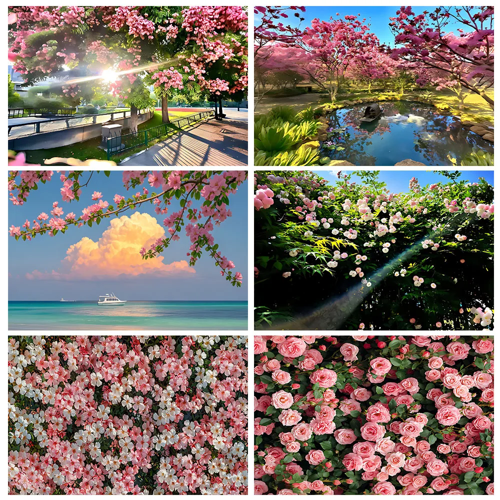 

Flowers Decor Background Spring Natural Window Landscape Garden Grassland Cherry Rose Blossoms Banner Birthday Party Supplies
