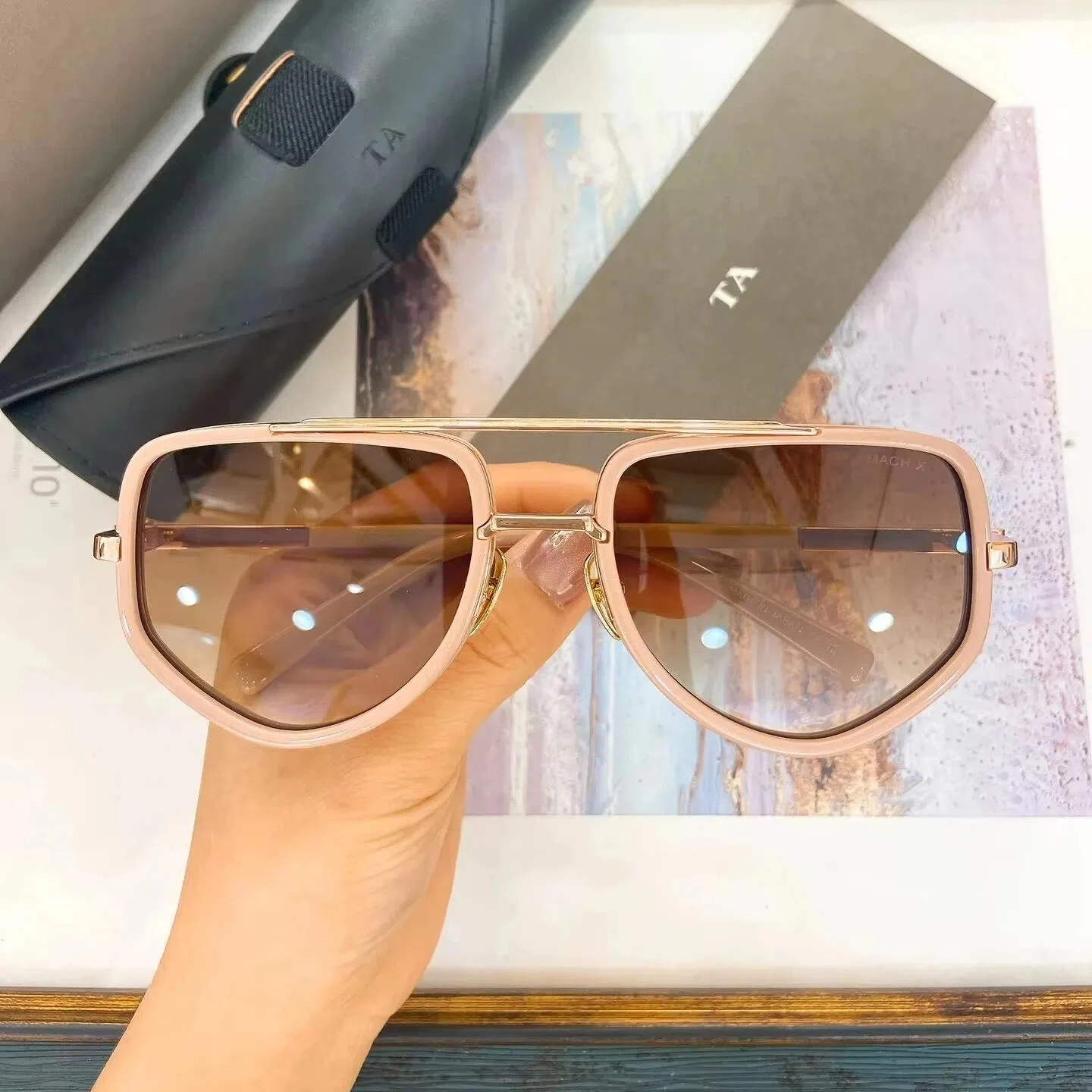 

Authentic For DIYTA DT MACH-X DTS463 Stylish Classic Men Women Sun Glasses Pink Alloy+Acetate Frame Male Couple Eyewear With Box