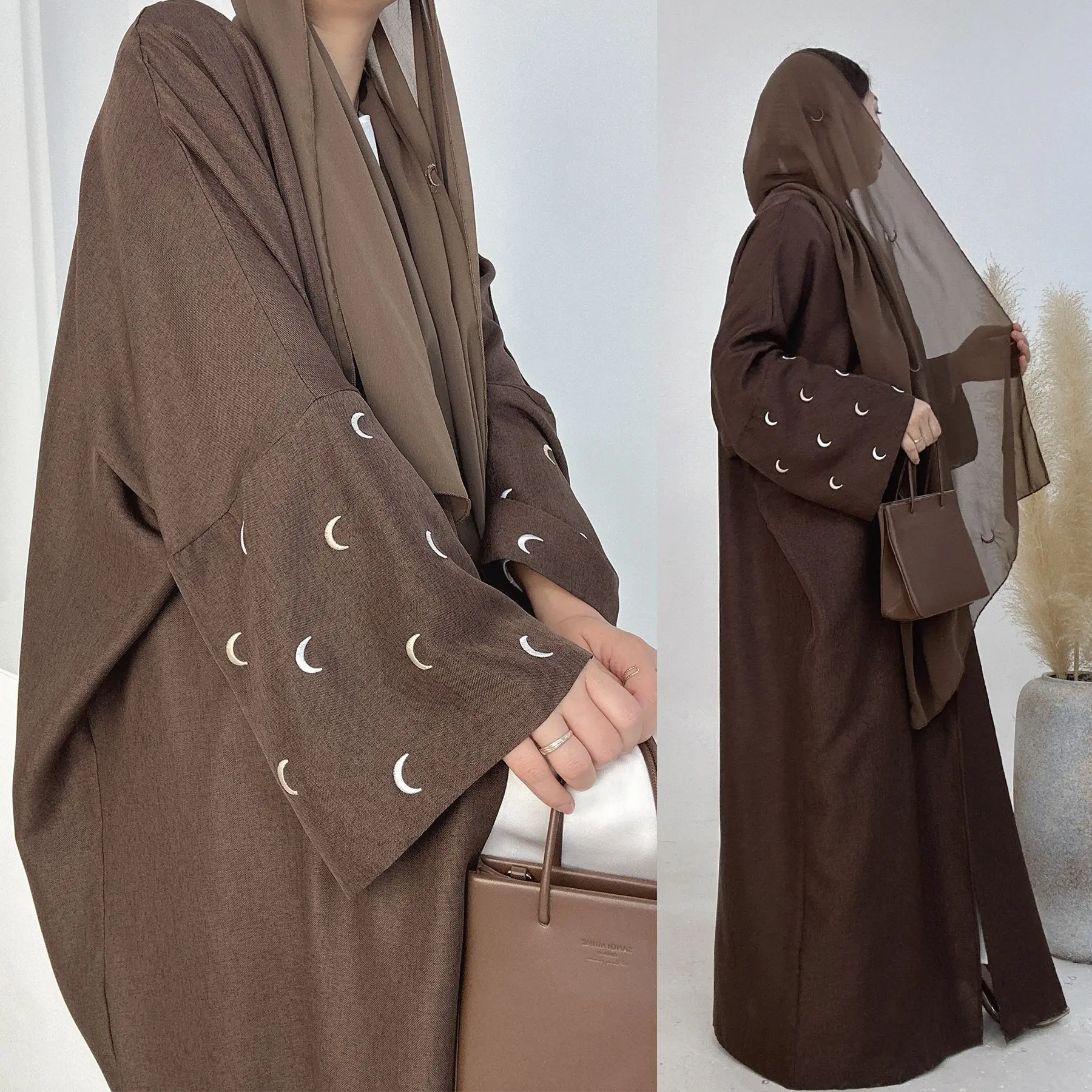 Abaya muçulmana bordada na lua para mulheres, vestido Eid para Ramadã, Kaftan com renda, Dubai Abayas, Robe longo árabe, Kaftan Marrocos