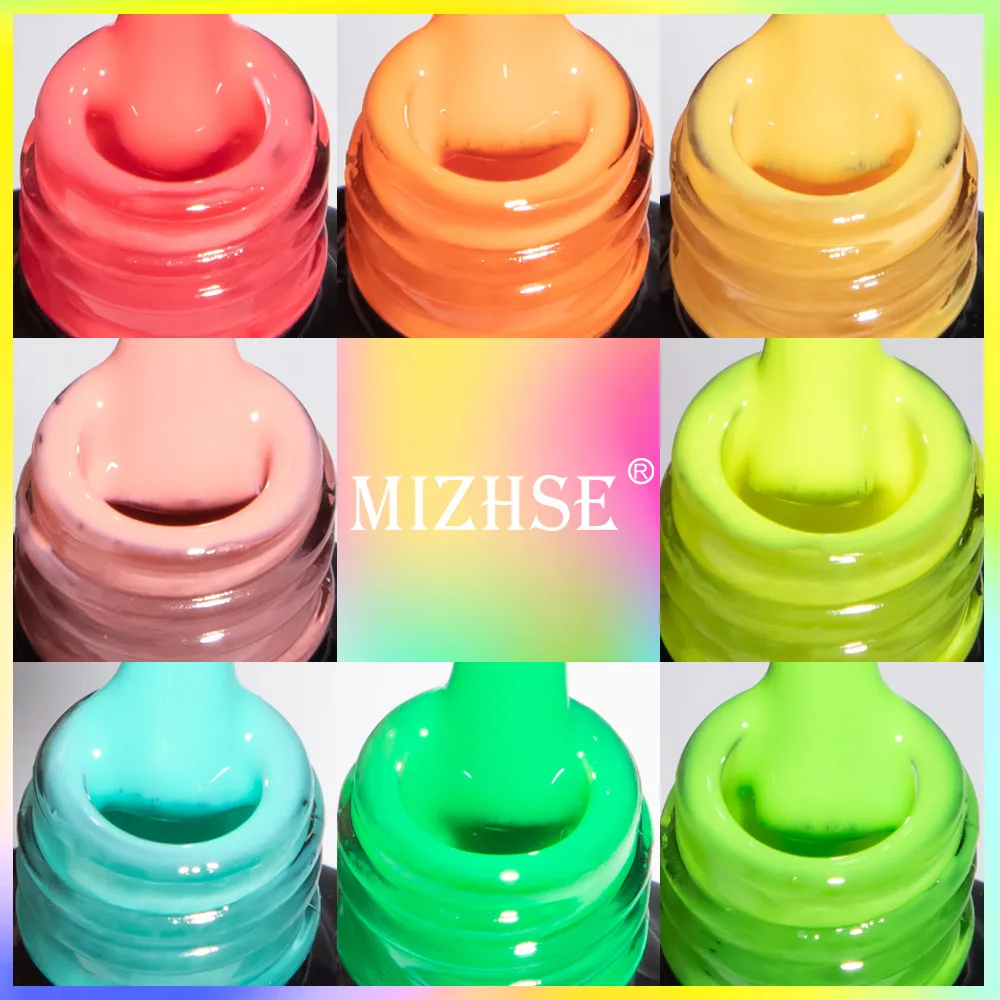 Mizhse-マニキュア用の半永久的な蛍光色,ネイルアート用のUVソークオフジェル,トップコート,7ml