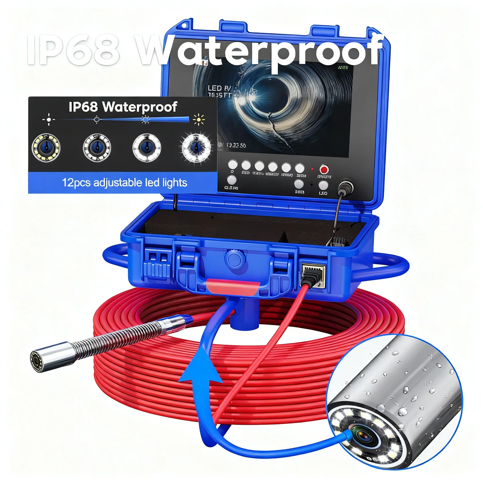 

Professional Pipe Inspection Camera Robot with Self-Leveling 512Hz Transmitter AHD 1080P 5X Zoom 12 LED Lights for Sewer Drain