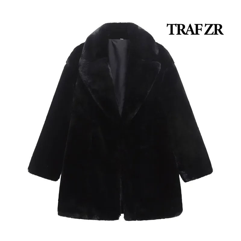 TRAF ZR Winter Parkas for Women Snow Parka Vintage Black Faux Fur Coat Elegant Luxury Women's Coat Warm Woman Winter Coats