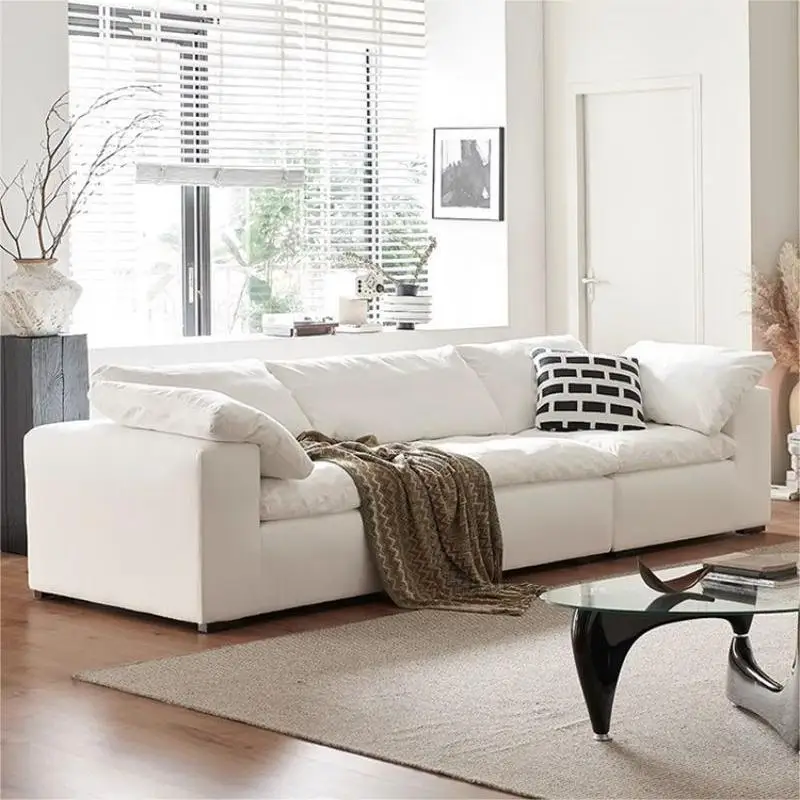 

Cream style fabric sofa Nordic living room high-end small apartment cotton and linen retro cloud minimalist sofa combination