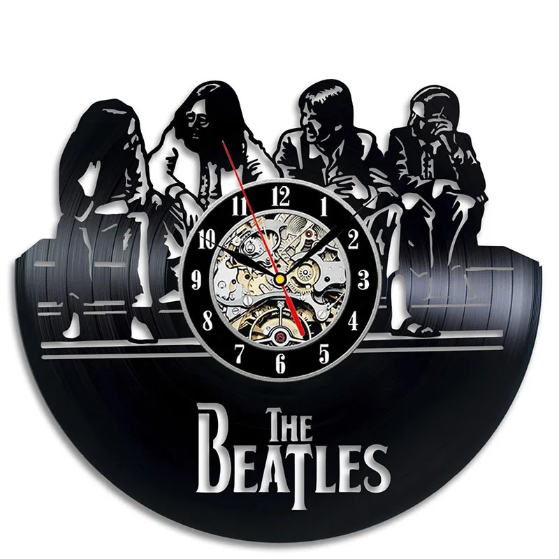 Beatles Vinyl Style Modern Home Retro Decor Gift Black Record Wall Clock