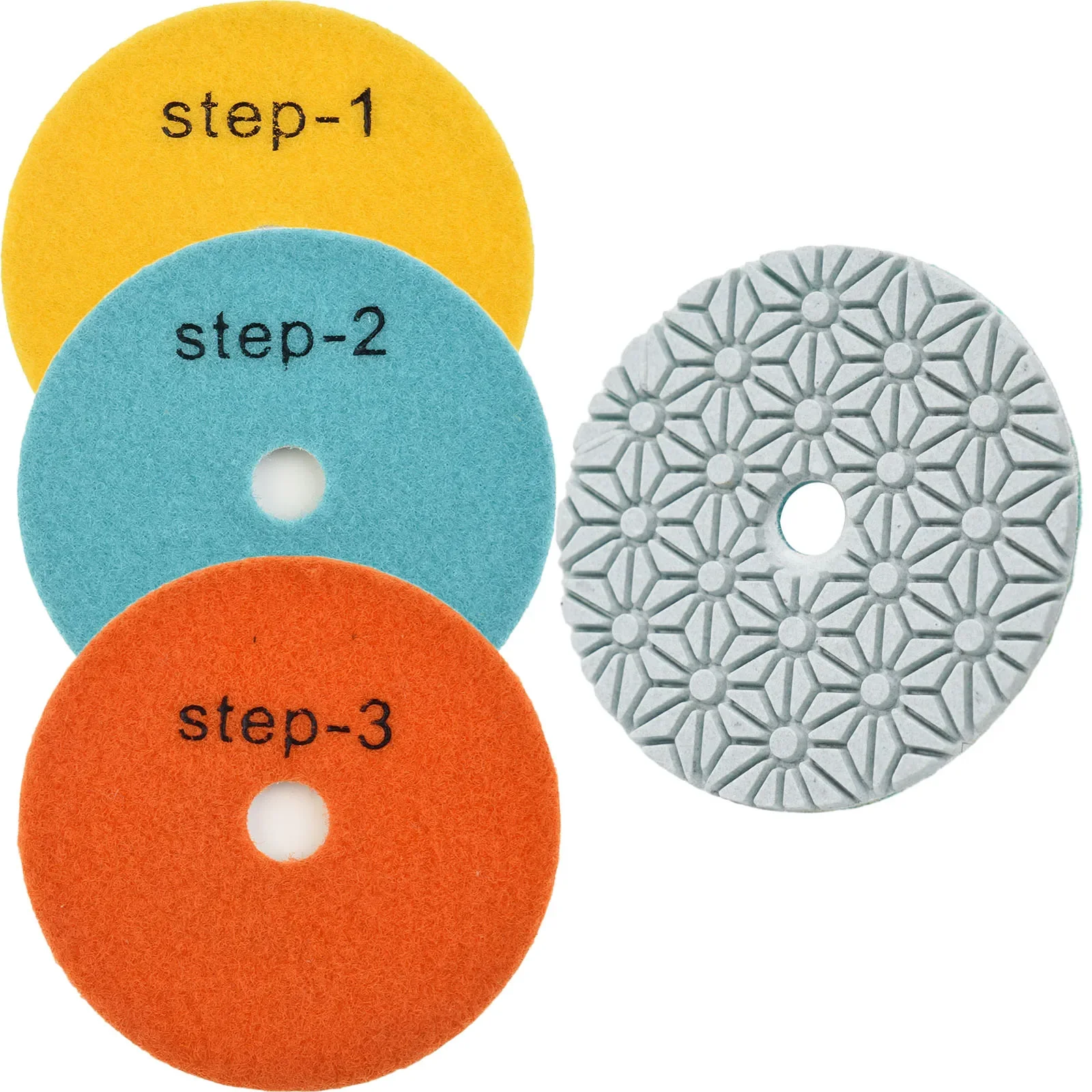 2PCS 4 Inch Drywet 3 Step Polishing Pads With Resin Material For Grinding And Polishing Granite Marble Terrazzo Floors
