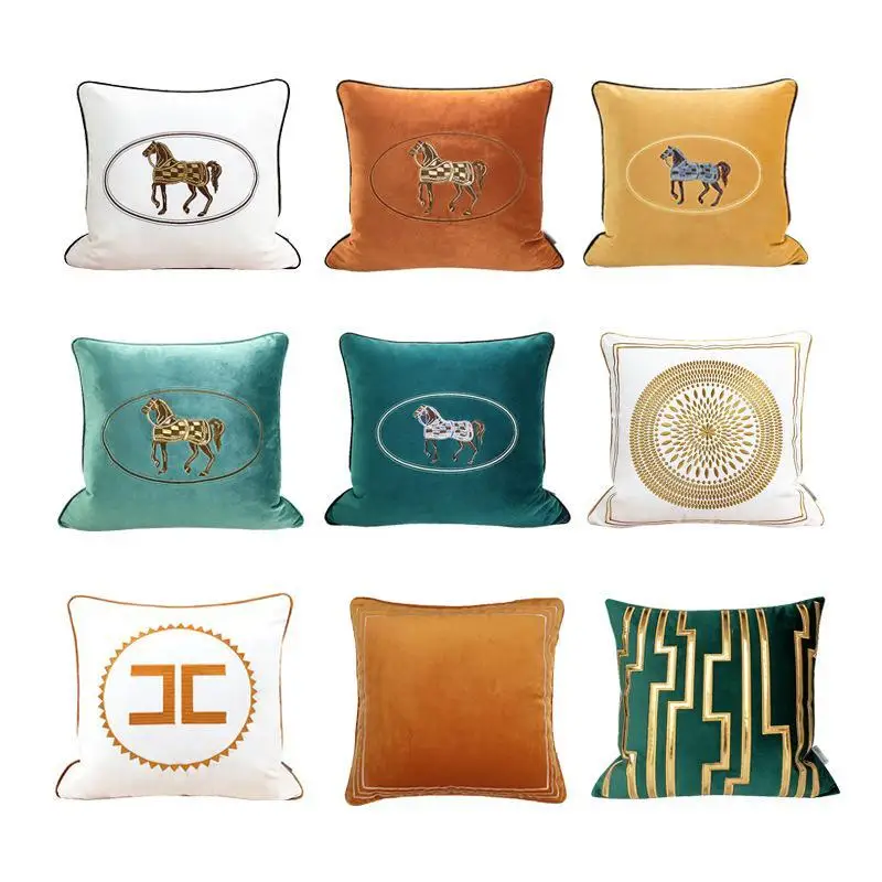 Design Croker Horse Embroidered Horse Sofa Cushion Cover Pillowslip Pillowcase without core Home Bedroom Car Backrest Cover